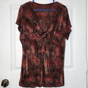 Multicolor empire waist blouse with accent clasp at the chest - Size 1X